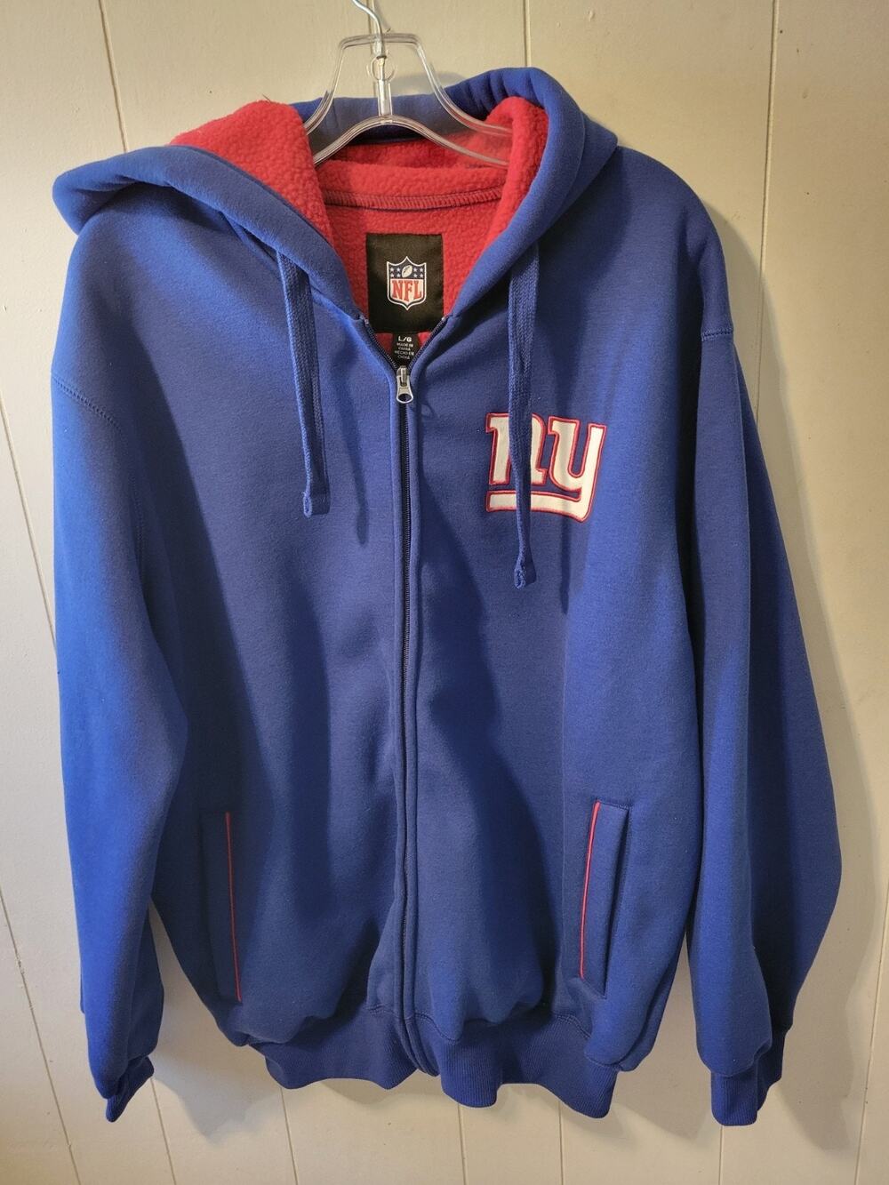 New York Giants NFL 80s Inspired Zip Up Embroidered Hoodie Men's LARGE